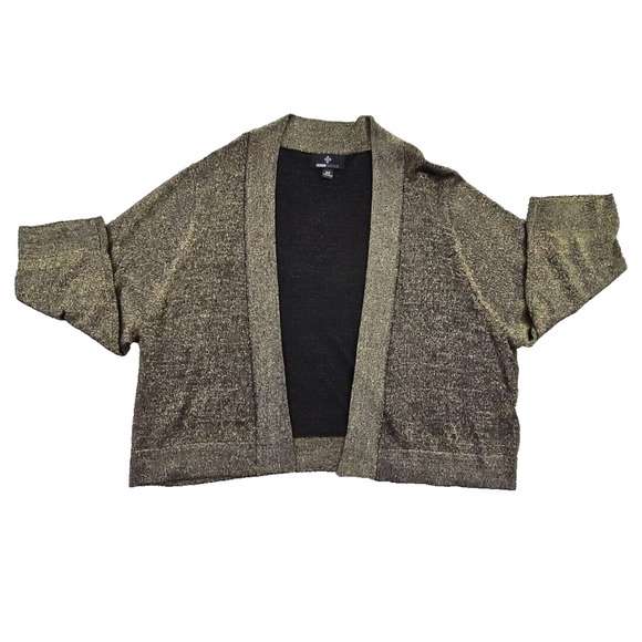 Ronni Nicole Open Cardigan 2XL Gold Metallic & Black 3/4 Sleeve Y2K Boho Holiday - Picture 1 of 12